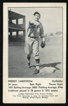 1932 Giants Schedule Postcards Lindstrom
